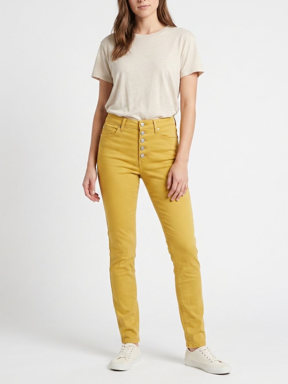 *Tahari Mustard Yellow High-Waisted Button-Fly Skinny Jeans | Colored Denim Pant